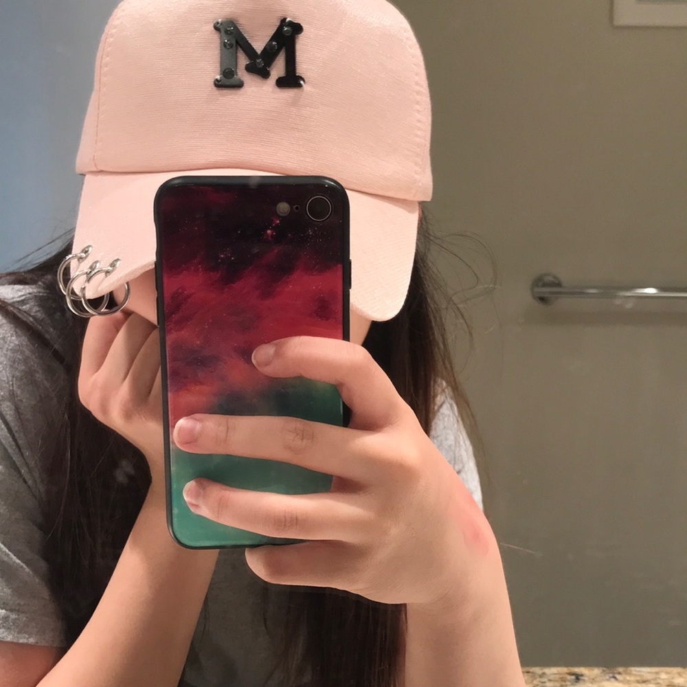 BABY PINK CAP WITH LETTER “M” WITH SILVER RINGS